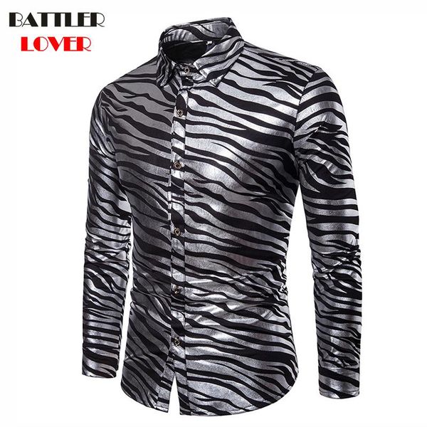 

zebra striped design printed shirt men shirt chemise homme long sleeve shirts casual camisas hombre mens slim fit shirts 2020, White;black