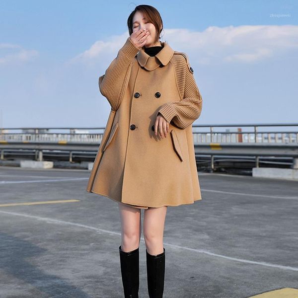 

cloak cashmere coat female lapel mid-length high-end new autumn and winter artificial woolen coat1, Black