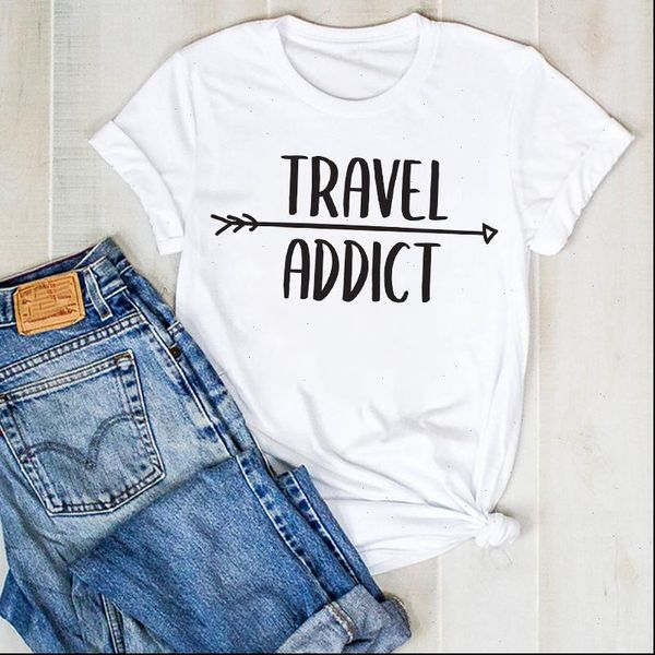 

women lady vacation travel letter print ladies fashion summer t tee tshirt womens female shirt clothes graphic t shirt, White