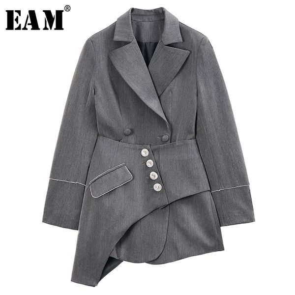 

[eam] loose fit gray asymmetrical stitch two piece jacket new lapel long sleeve women coat fashion tide spring 1r741 201023, Black;brown