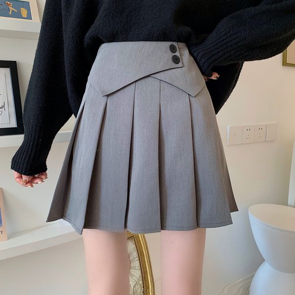 

preppy style korean mini pleated skirt autumn winter new high waist button a-line black skirts womens fashion brand clothing ins y1214