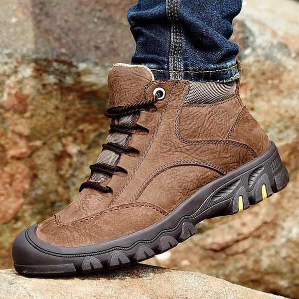 

boots for men black high genuine leather men casual shoes brand fashion motorcycle boots plush warm snow boots #o87p