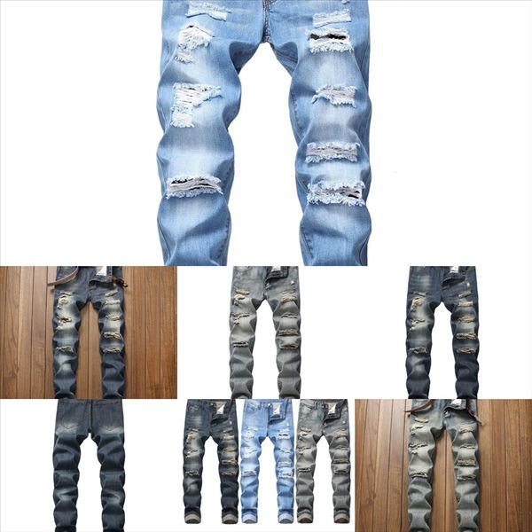 

046ch men designer hole ripped slim fit capris jeans jean jeans draped skateboard man teenager stretch pencil fashion holes jeans, Black