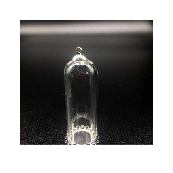 

wholesale 50sets 50*18mm bell wishing glass globe silver plated lace tray 8mm beads cap set diy glass vials pendant jewe sqchgj, Black