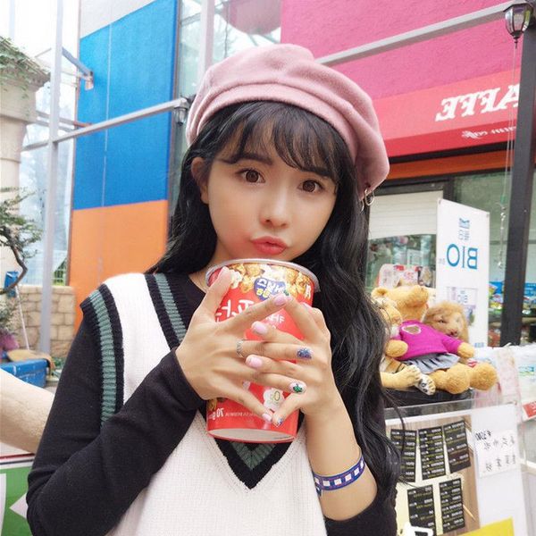 

women winter hat beret female wool cotton blend cap autumn 2021 brand new woman hats caps black white gray boinas de mujer, Blue;gray