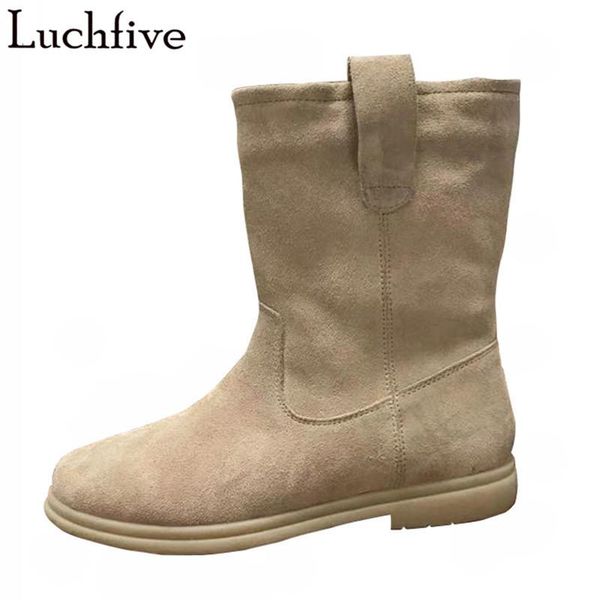 

boots suede ankle for women round toe beige winter runaway flat shoes fashion femme zapatos de mujer, Black