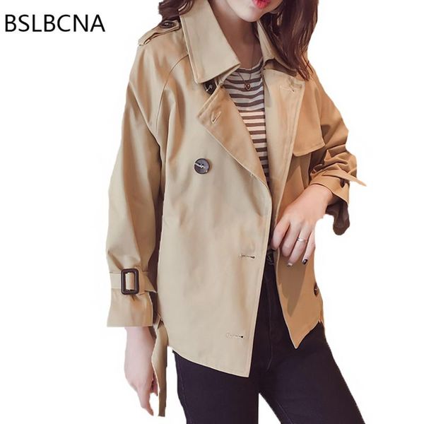 

vintage solid color short windbreaker women autumn 2020 new korean style loose outerwear casual elegant trench coat female t19, Tan;black