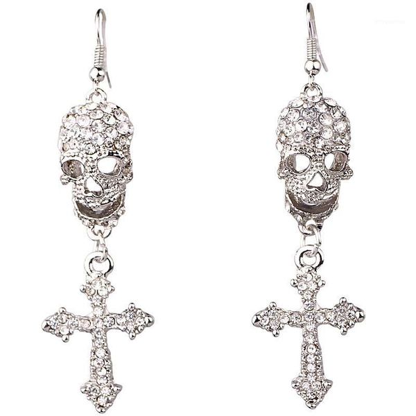 

women fashion jewelry skull cross style earrings handmade rhinestone drop crystal dangle long earrings for women girls1, Silver