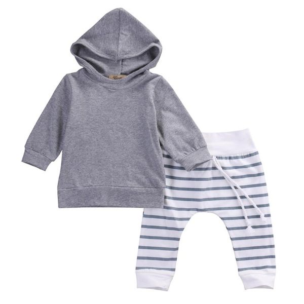 

clothing sets autumn baby boys girls clothes set born infant warm hooded coat +striped pants outfits 0-24m, White