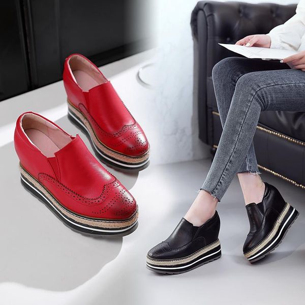 

ins women shoes genuine leather 22-24.5 cm length pumps women shoes super high heel brocken increased lok fu, Black