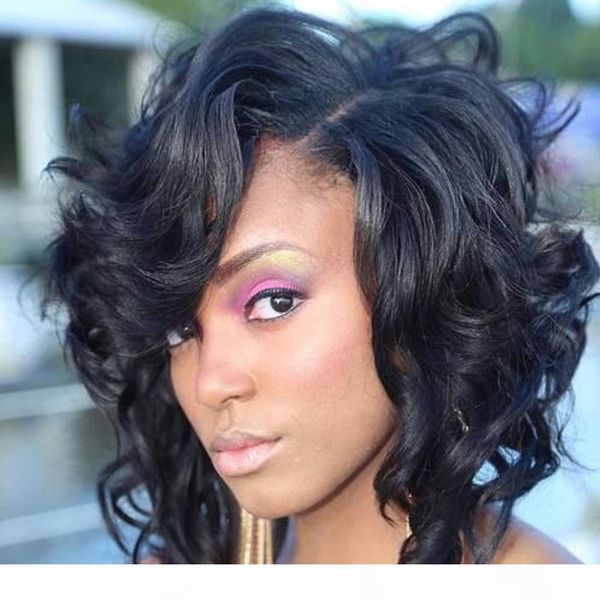 

красота короткие боб парик 100% девы человеческие волосы парики москвастыми париками heal full кружева с детские волосы, Black