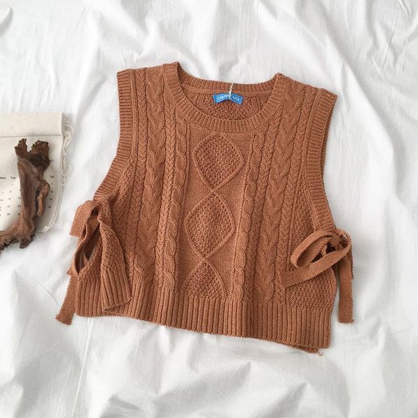 

women's vests 2021 spring women sweaters vest ins sleeveless tank sweater korean style fashion wild bandage sweater1, Black;white