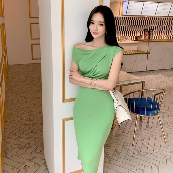 

casual dresses inclined shoulder cultivate one's morality show thin fashion dress, Black;gray