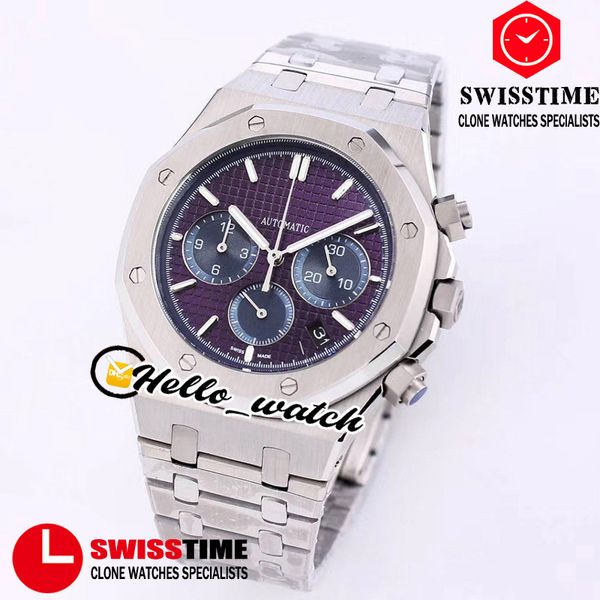 

sale new 41mm 26338 26338pt japan quartz chronograph mens watch purple subdial 316l stainless steel bracelet sport watches swisstime, Slivery;brown