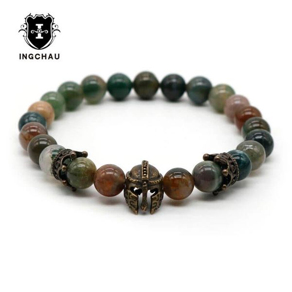 

charm bracelets antique bronze roman knight warrior spartan bracelet men jewelry lava stone bead helmet gladiator drop n0-3, Golden;silver
