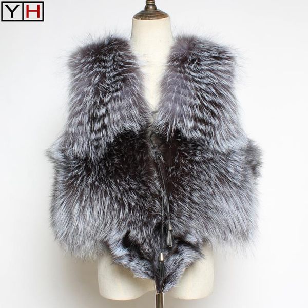 

women's fur & faux 2021 style lady real silver vest fashion warm soft 100%natural sleeveless jacket good quality, Black