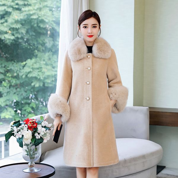 

clothes new 2021 autumn chenille fox fur coat women's mid-length female collar and winter unsx, Black