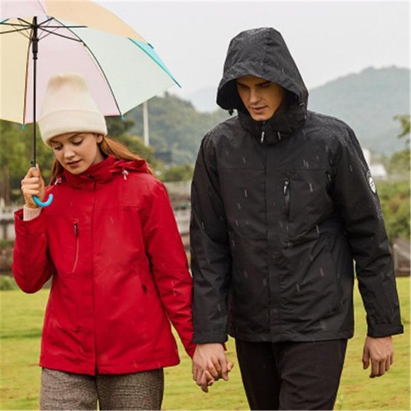 

men women windbreaker jacket two in one spring autumn winter camping jacket waterproof hiking cloths large size hooded1, Blue;black