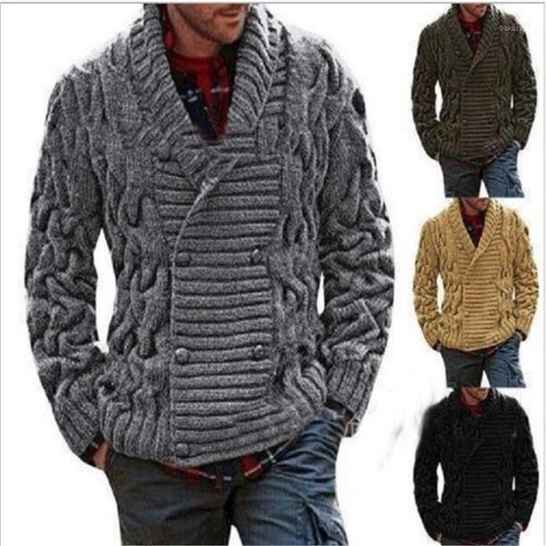 

2020 winter fashion cardigan sweater men's cotton lapel single-breasted sweater outdoor keep warm kniting1, White;black