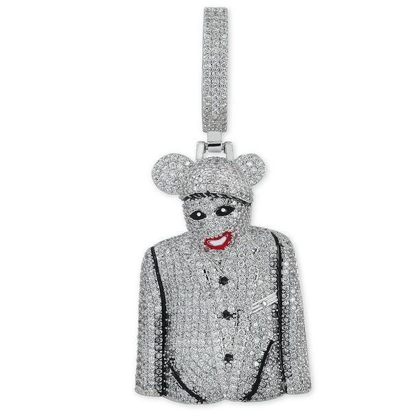 

new clown hip hop fashion micro pave zircon big pendant male necklace mgpi, Silver