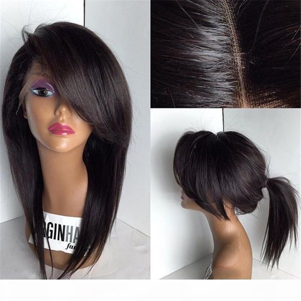 

grade brazilain hair glueless full lace human hair wigs lace front wig 100% human hair wigs for black women, Black;brown