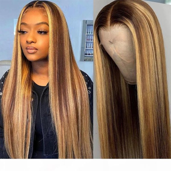 

virgo 30 inch #4 27 highlight ombre straight lace front human hair wigs for black women brazilian 13x4 lace frontal wig remy, Black;brown