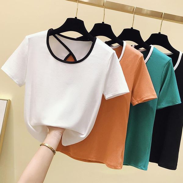 

back hollow out t shirt women tshirt 2020 summer korean t-shirt woman clothes tee shirt femme camisetas mujer white