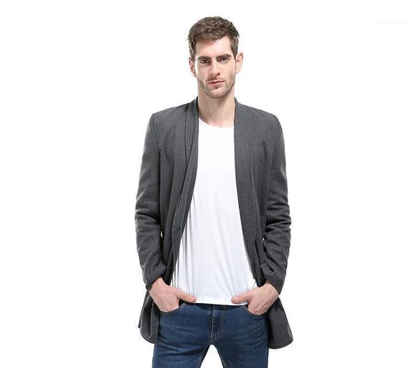 

men's trench coat solid color melton mid-length large placket fashion slim fit men duffle coat1, Black