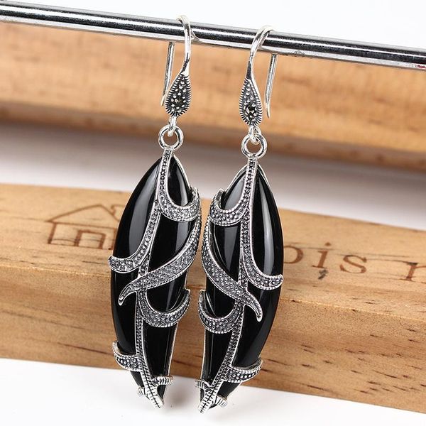 

jiashuntai retro 100% 925 sterling silver leaf shap earring for women vintage natural stones earring female thai silver jewelry