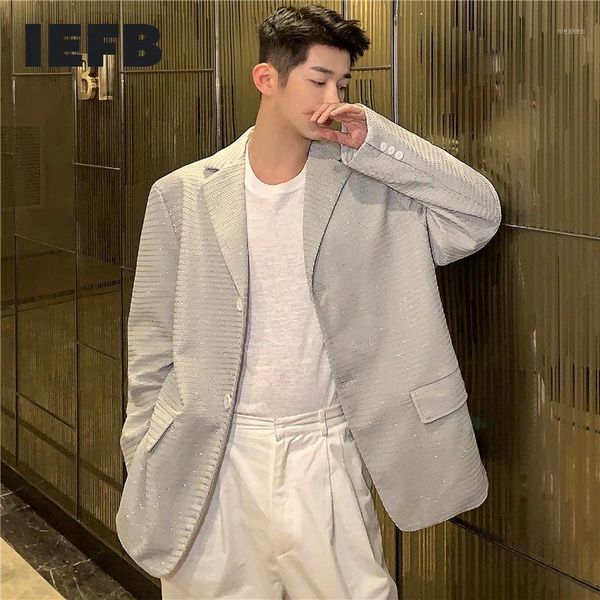 

iefb jacquard fabric loose white blazers for men 2020 autumn new single breasted casual suit coat for male 9y47171, White;black