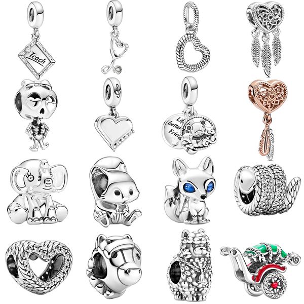 

2020 autumn new fox snake skeleton girl dangle charm beads fit original european bracelets diy 925 sterling silver jewelry, Black