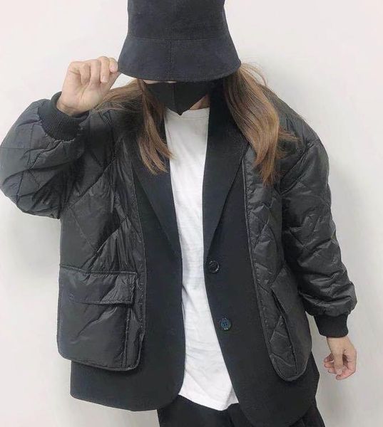 

women's down & parkas women 2021 est two-in-one patchwork white duck jacket - ladies notched panel quilted coat, Black