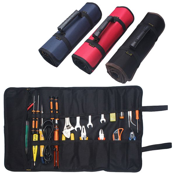 

multifunction portable professional multi bag pocket hardware tools pouch roll up electrician tool bag, Black;red