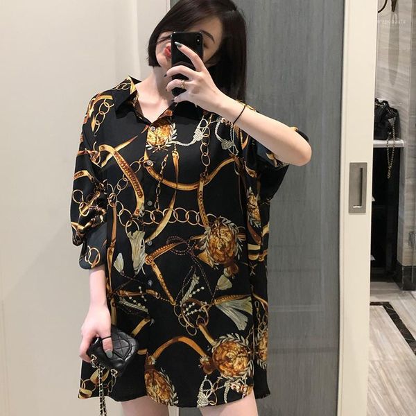 

fashion oversized women blouses chiffon blouse 2021 spring three quarter sleeve loose casual shirts blusas mujer1, White