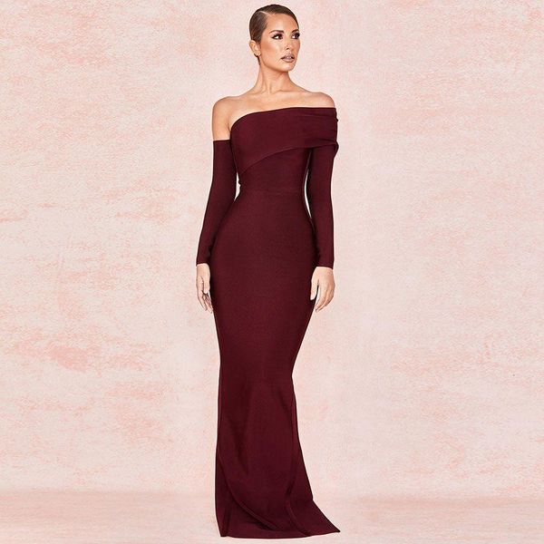 

2021 summer bandage long dress women long sleeve off the shoulder evening party split night club maxi dress women vestidos, Black;gray