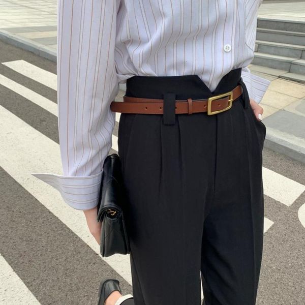 

rice autumn and li winter 2020 new head layer leather exquisite korean versatile belt black simple female, Black;brown