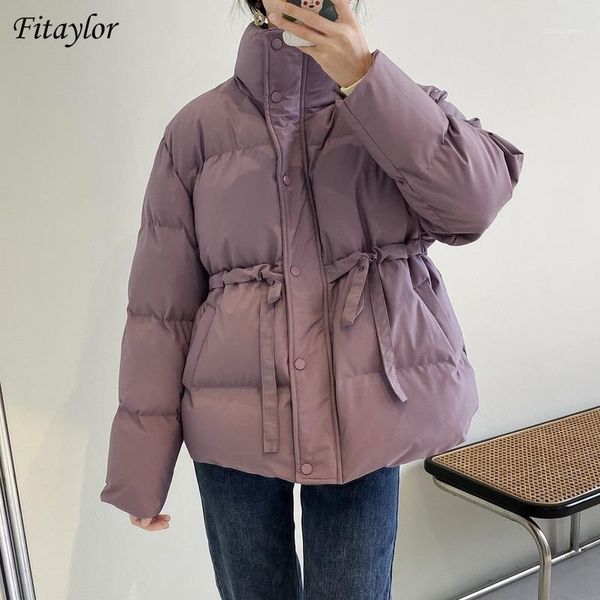 

fitaylor winter women stand collar button zipper drawstring cotton jacket casual loose thick warm bread cotton coat1, Black