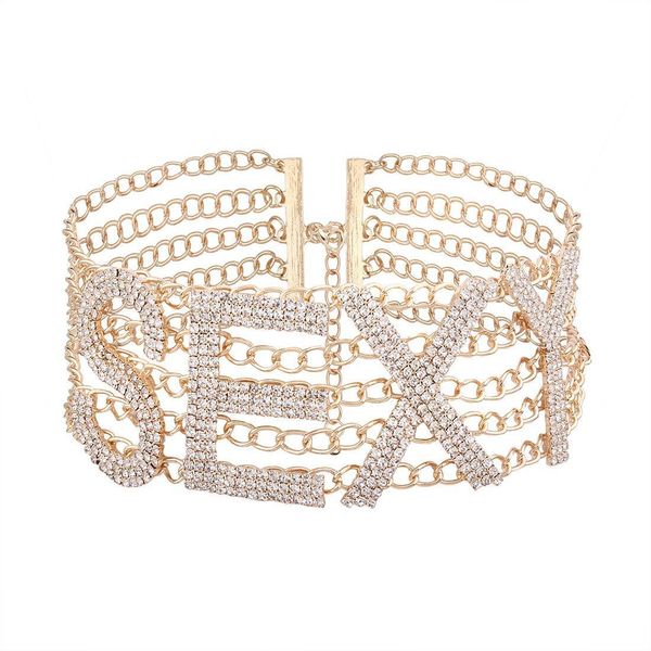 

2020 exaggerated rhinestone necklace choker personalized english letters collar fashion ladies jewelry, Golden;silver
