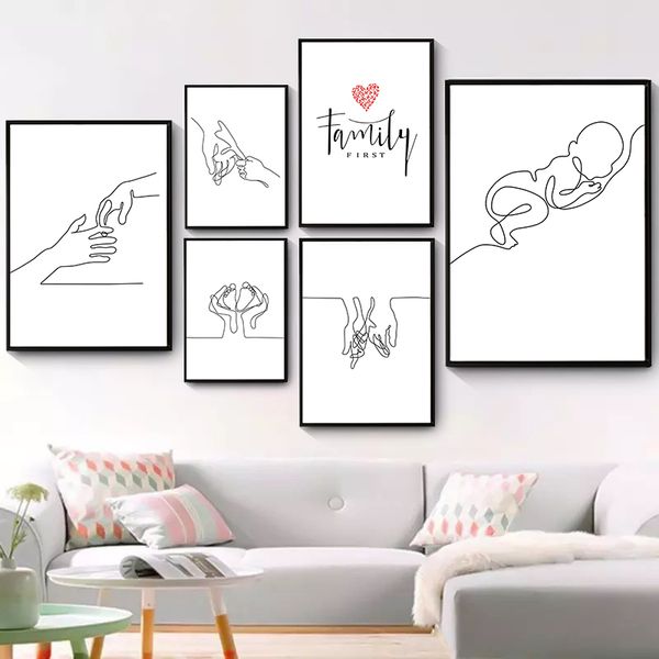 

happy family canvas painting hand drawn lines love baby nordic posters for kids' nursery room decor wall art mural q1218
