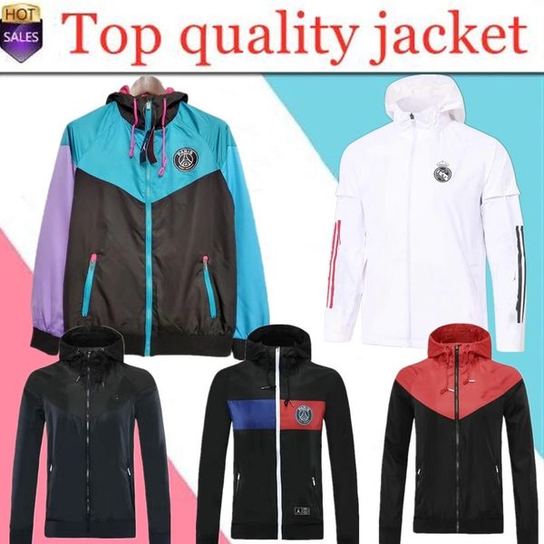

2020 2021 olympique marseille soccer zipper windbreaker long sleeve jacket coat real madrid 20/21 rashford winter sports football windbreake, Black