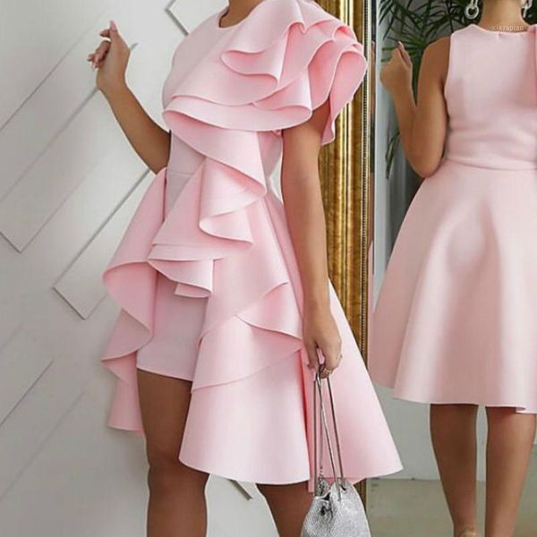 

party dresses ruffled cocktail 2021 for women sleeveless pink sweet cap sleeves falbala asymmetrical dress1, White;black