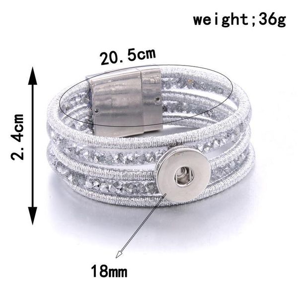 

2019 new snap jewelry 18mm leather rhinestone snap bracelet creative magnetic snap button bracelet bangles for women bbyyjc, Golden;silver