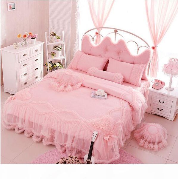 

cotton lace embroidery wedding bedding without filling korean princess 3 4pcs bed set twin full  king size ing