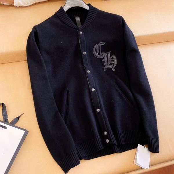 

ch new crosin sanskrit cross button split leather wool knitted round neck cardigan men's and women's coats, Black