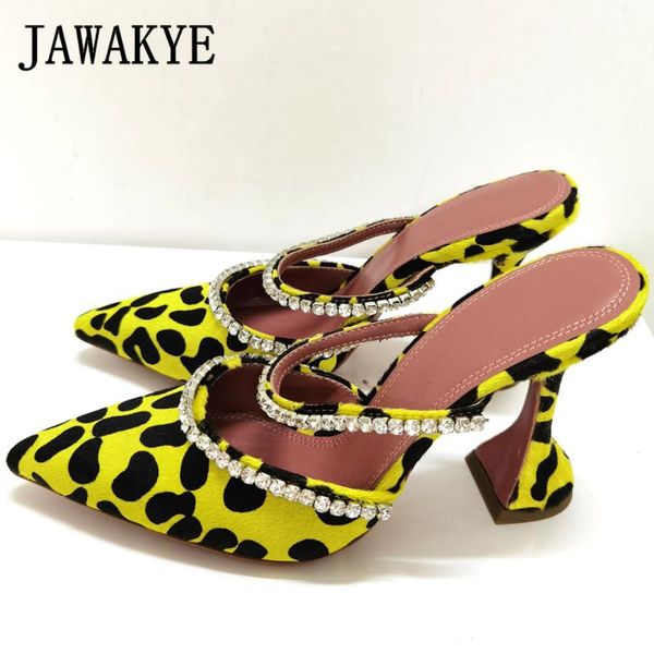 

luxury high heels mules slippers crystal shoes women yellow leopard designer slides ladies wedding party shoes summer sandals, Black