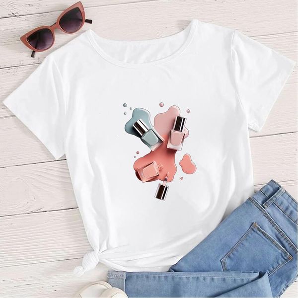 

summer new harajuku makeup print female tshirt fashion streetwear short sleeve casual t shirt women clothing t-shirts, White