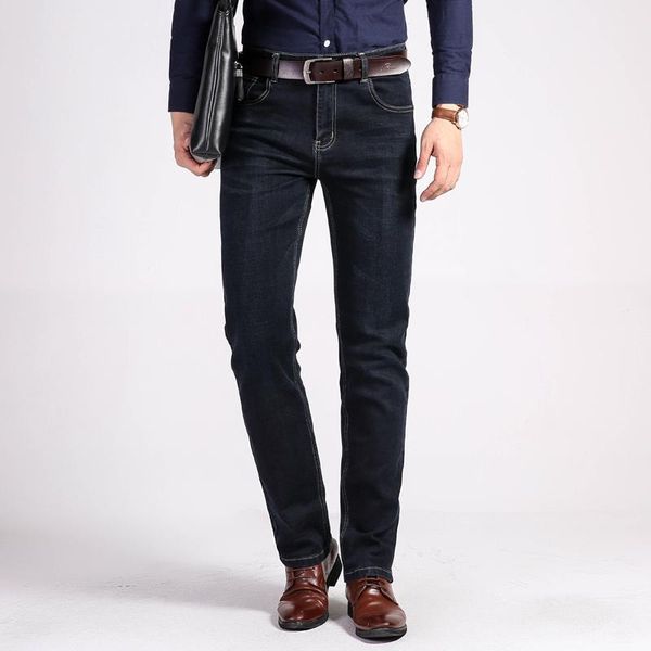 

winter men's jeans 2020 new warm slim fit business fashion thicken denim trousers black blue jeans men