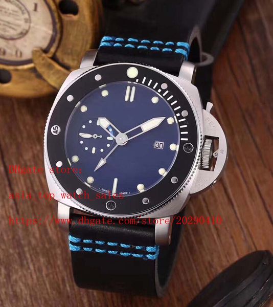 

elling 6 style auto date automatic movement black 47mm dial ceramic bezel 316 l steel watchcase leather strap super 1860 pm mens watch, Slivery;brown