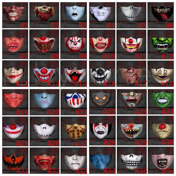 

dustproof factory hallowmas scary pm2.5 face mask funny clown skull washable anti dust printing designer masks 36styles rra3581