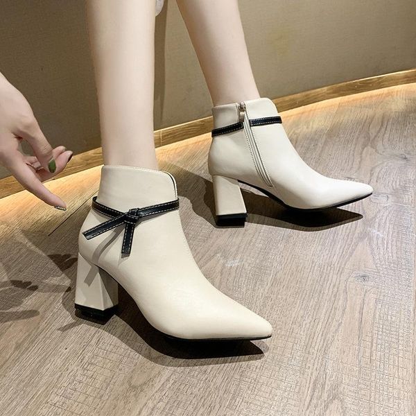 

boots 2021pointedthick with high-heeled bare bootswomen's booties side zipper plus velvet women's fashion bootschildren, Black